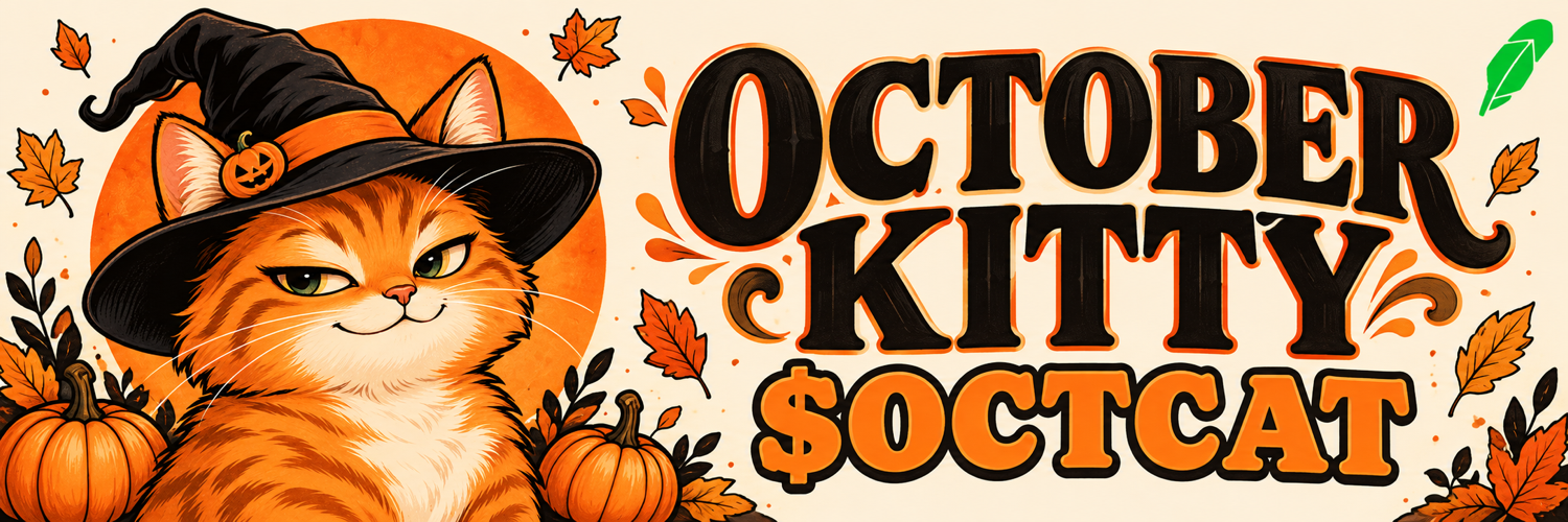 October Kitty illustrated banner with the orange witch-hat cat, OCTOBER KITTY title, and OCTCAT ticker